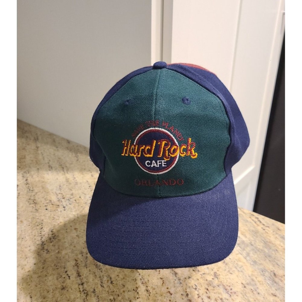 Vintage Hard Rock Cafe Hat Orlando Colorblock Snapback Adjustable Cap Wool Blend